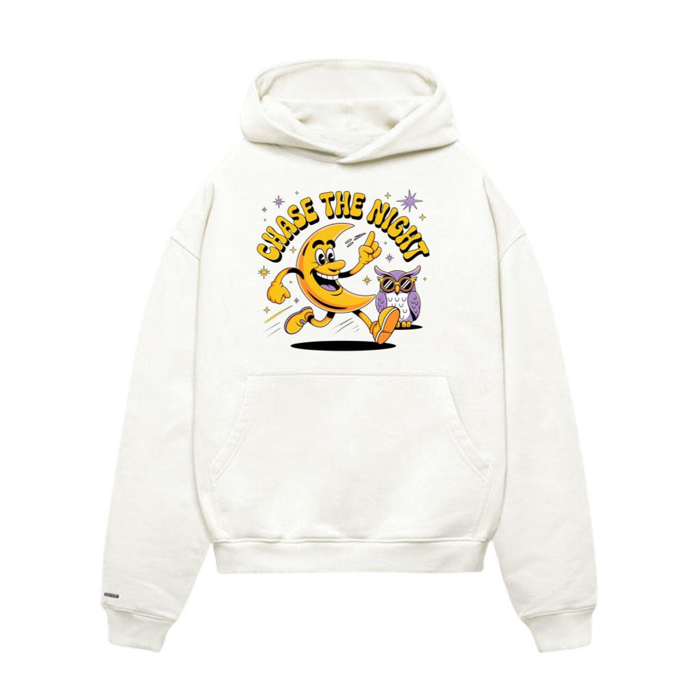 Chase The Night Cartoon Moon Running With Owl Hoodies