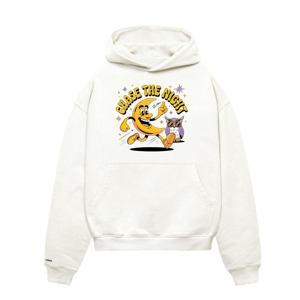 Chase The Night Cartoon Moon Running With Owl Hoodies