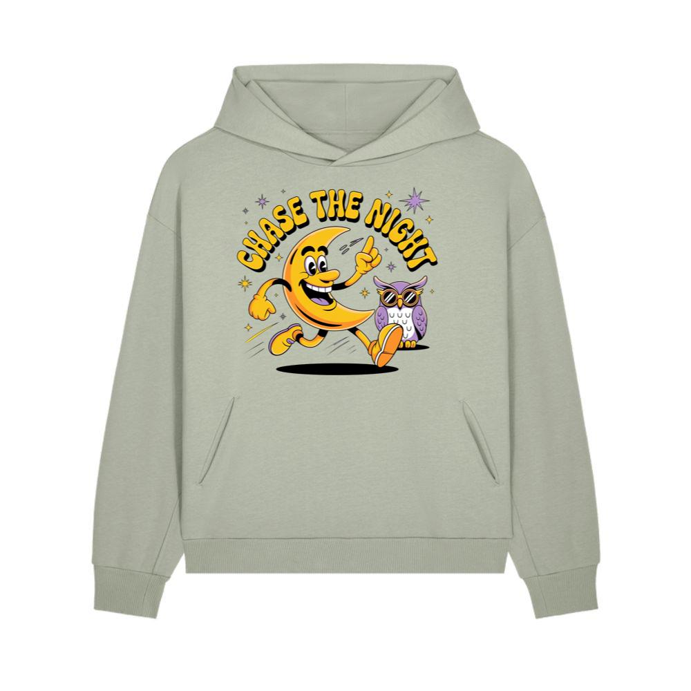 Chase The Night Cartoon Moon Running With Owl Hoodies