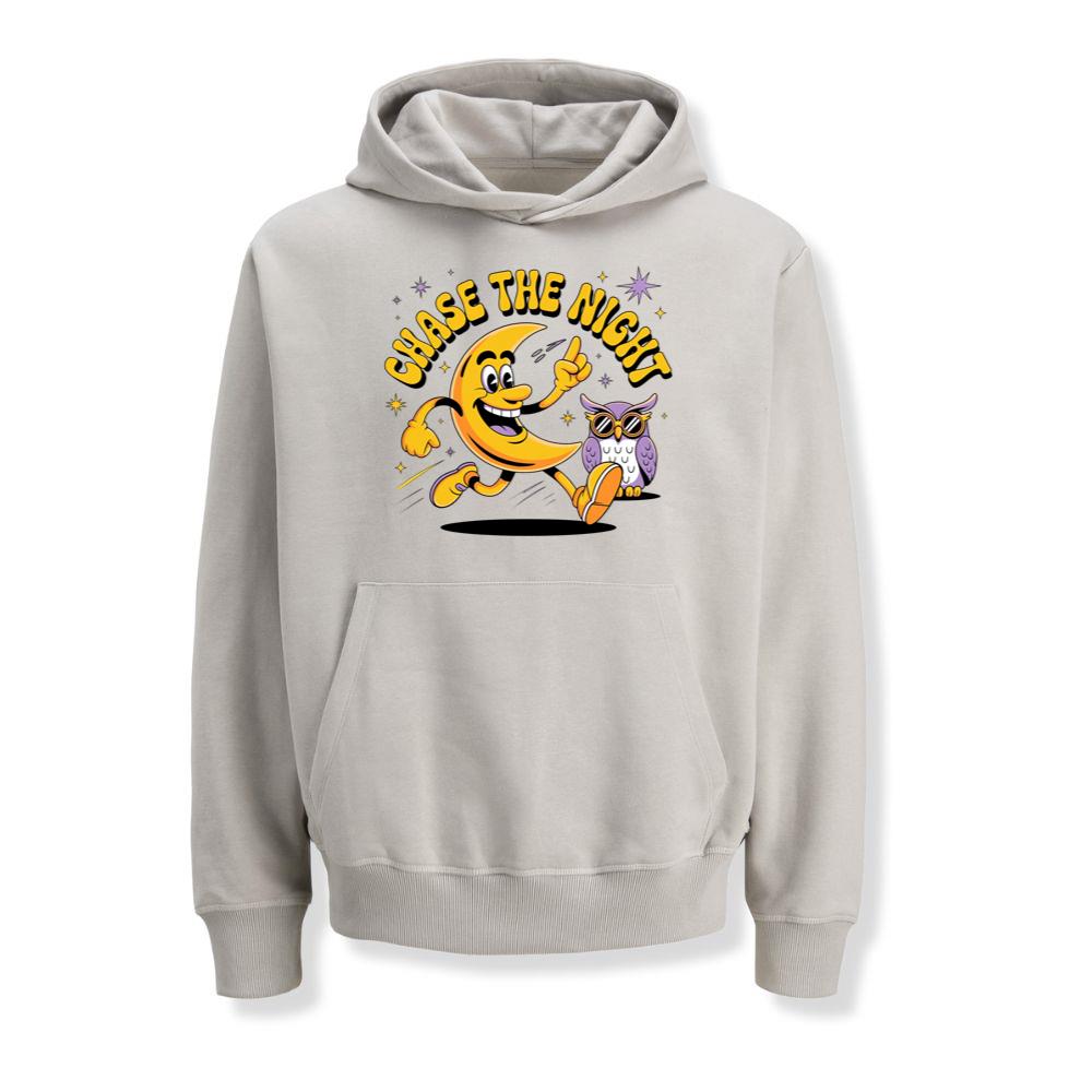 Chase The Night Cartoon Moon Running With Owl Hoodies
