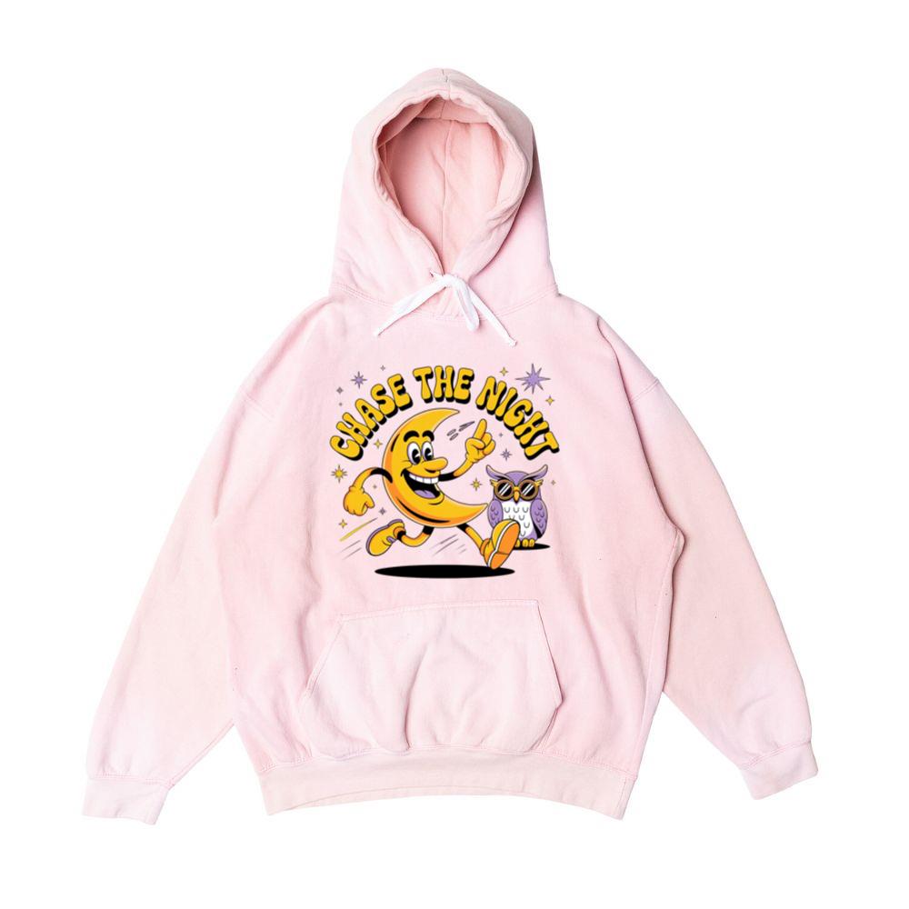 Chase The Night Cartoon Moon Running With Owl Hoodies