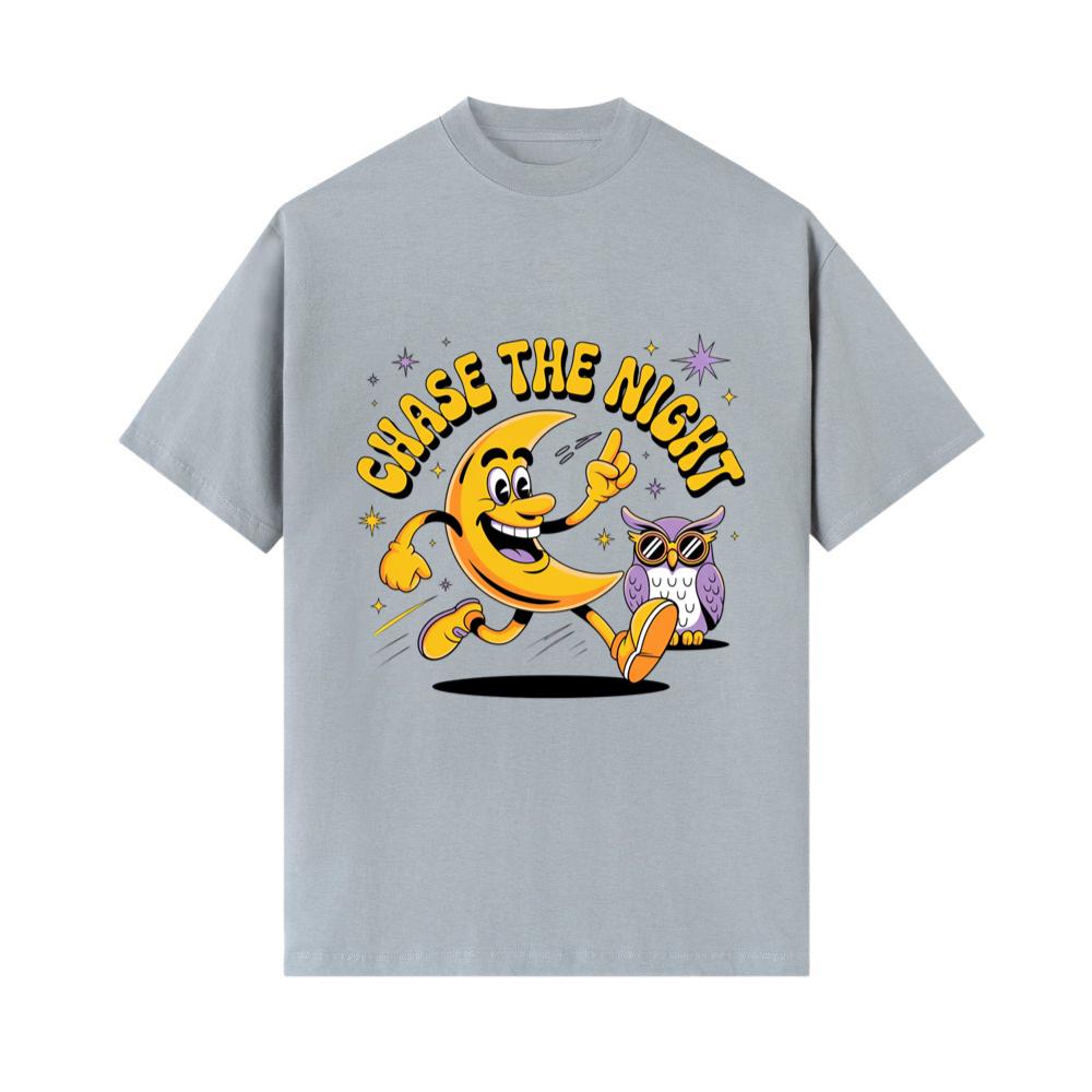 Chase The Night Cartoon Moon Running With Owl T-Shirt