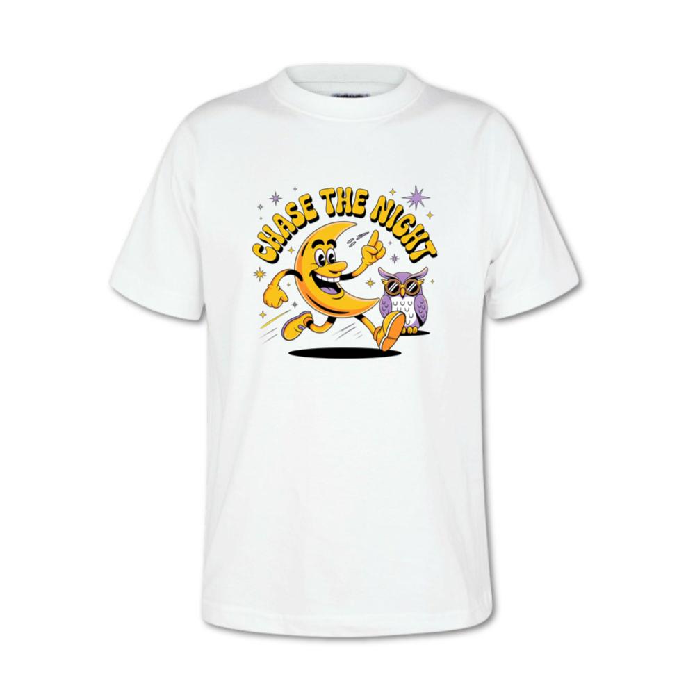 Chase The Night Cartoon Moon Running With Owl T-Shirt