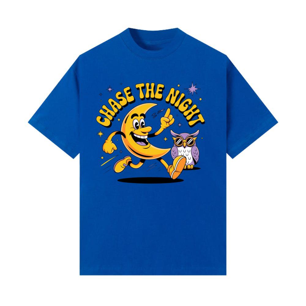 Chase The Night Cartoon Moon Running With Owl T-Shirt