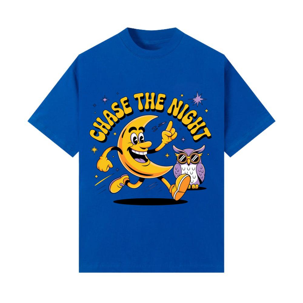 Chase The Night Cartoon Moon Running With Owl T-Shirt