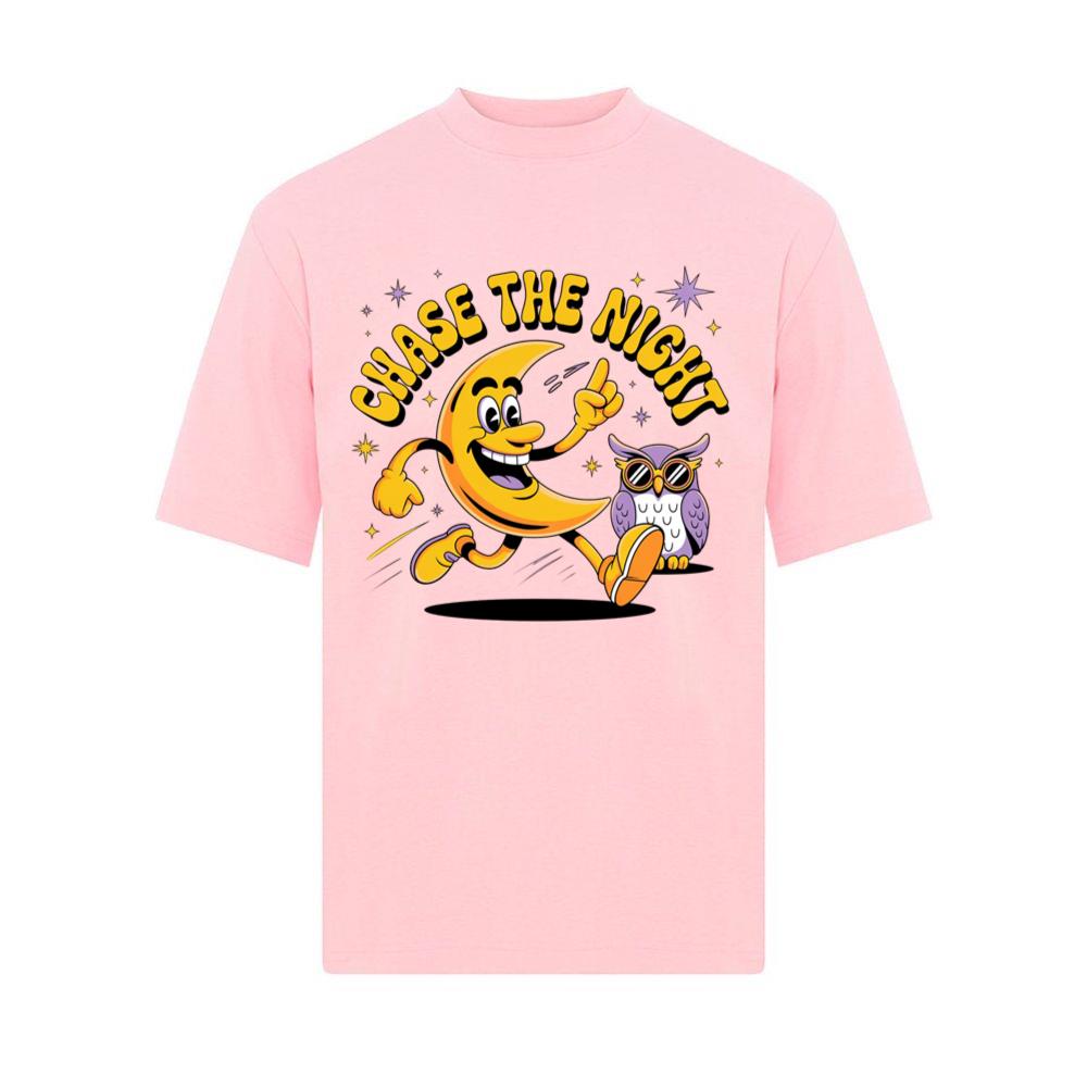Chase The Night Cartoon Moon Running With Owl T-Shirt