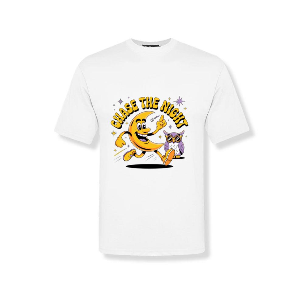 Chase The Night Cartoon Moon Running With Owl T-Shirts