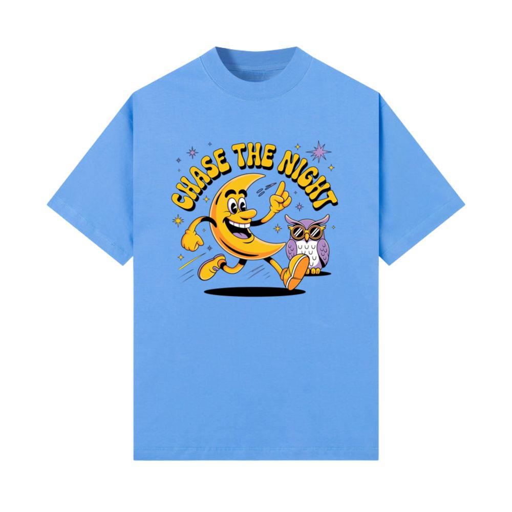 Chase The Night Cartoon Moon Running With Owl T-Shirts