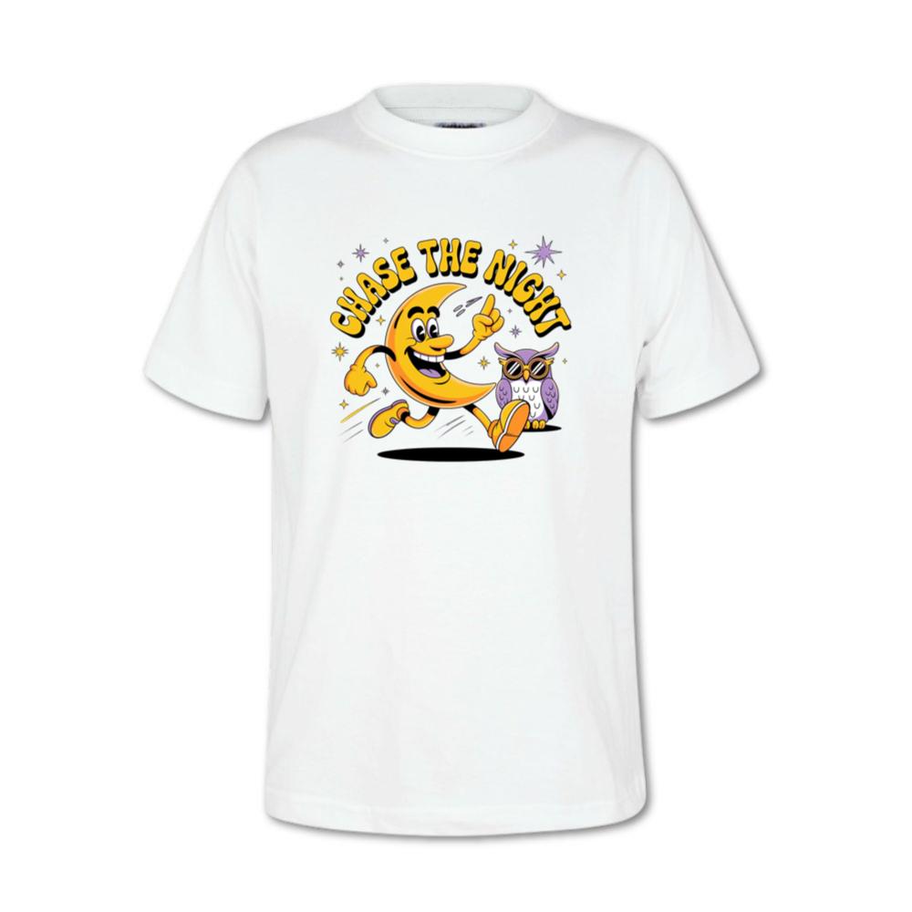 Chase The Night Cartoon Moon Running With Owl T-Shirts