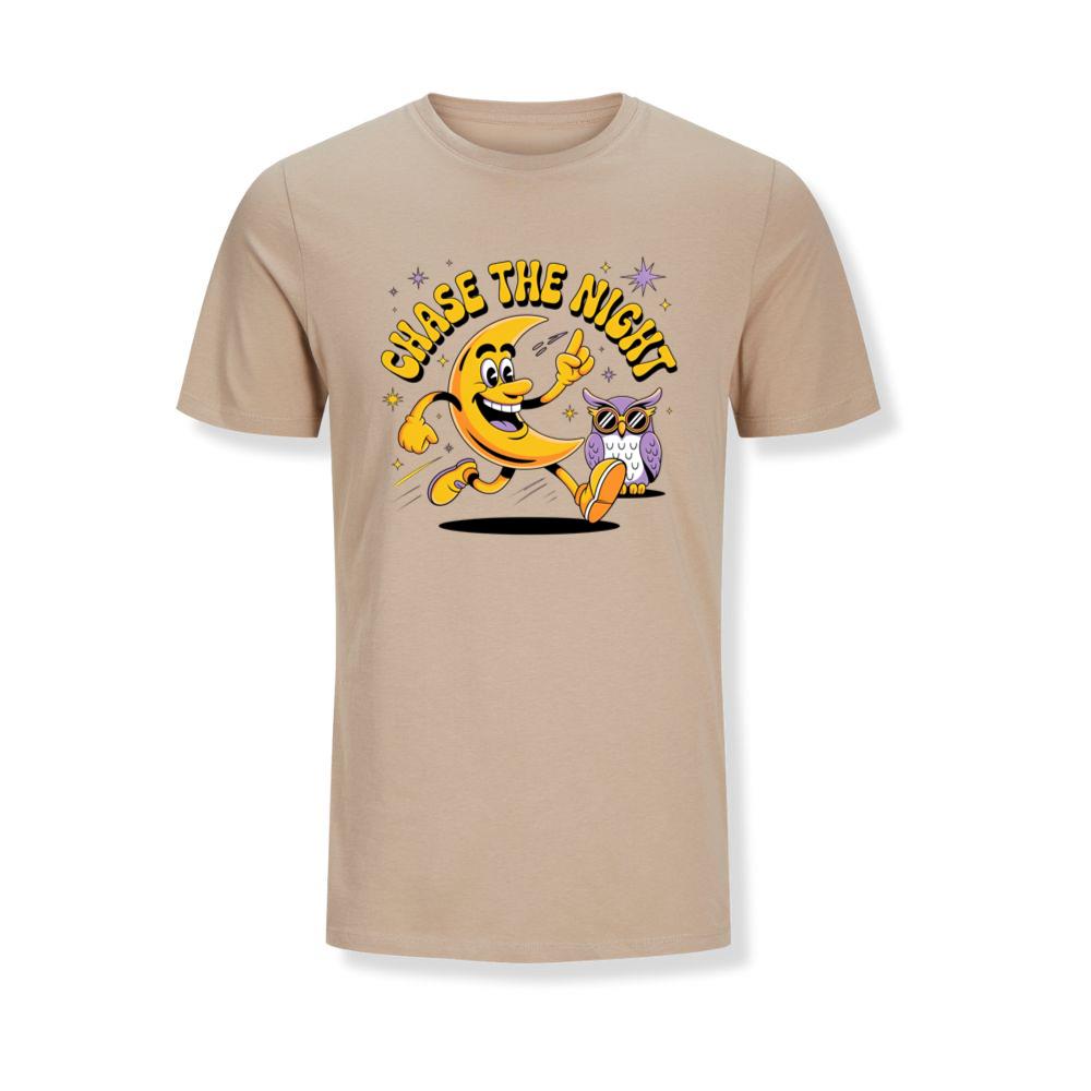 Chase The Night Cartoon Moon Running With Owl T-Shirts