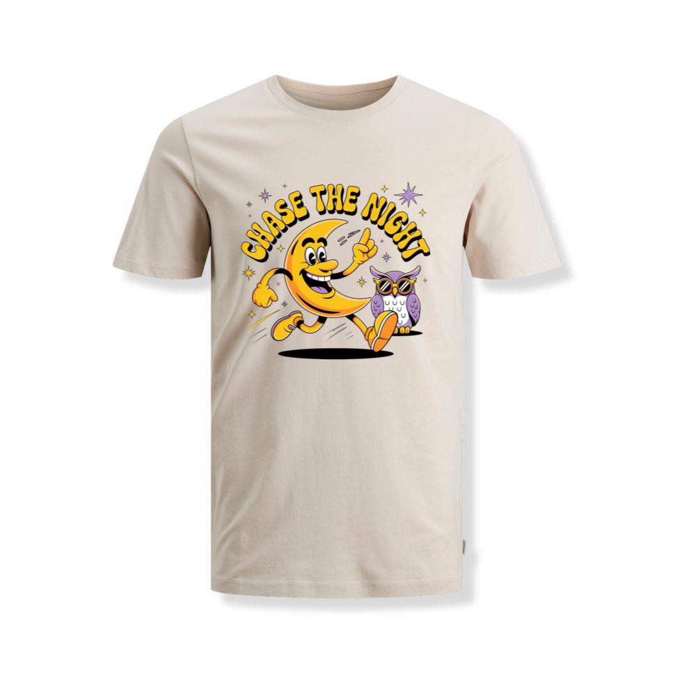 Chase The Night Cartoon Moon Running With Owl T-Shirts