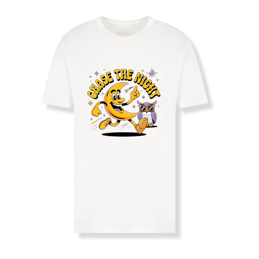 Chase The Night Cartoon Moon Running With Owl T-Shirts