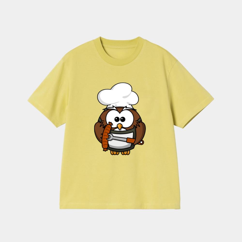 Chef Owl Holding Sausage T-Shirt - Image 3