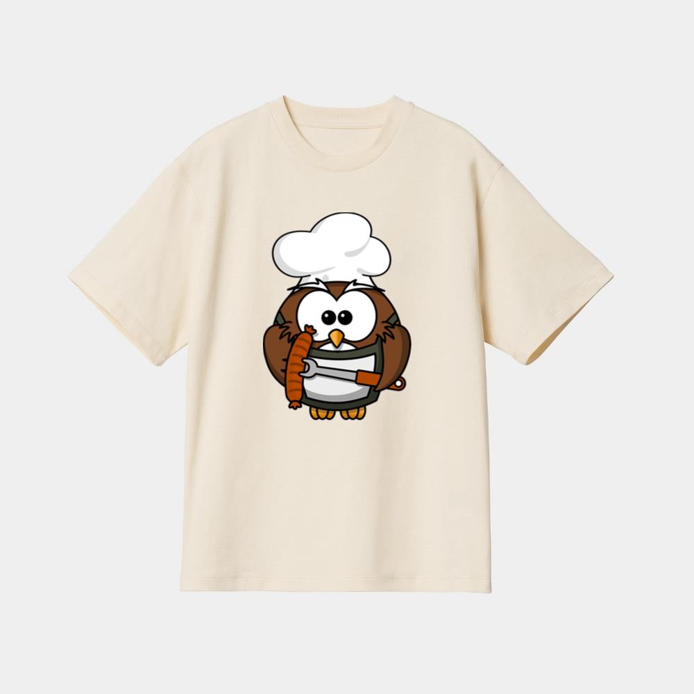 Chef Owl Holding Sausage T-Shirt - Image 4