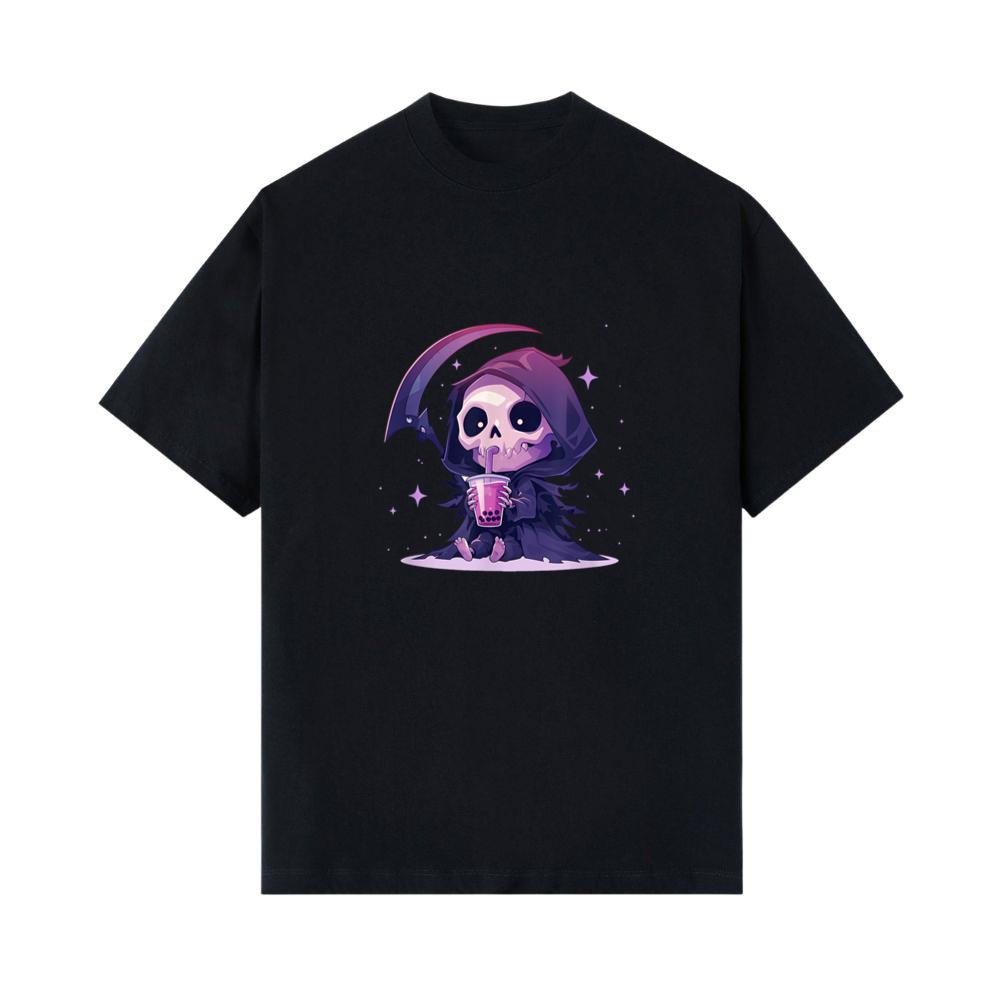 Chibi Grim Reaper Drinking Boba Tea T-Shirt 