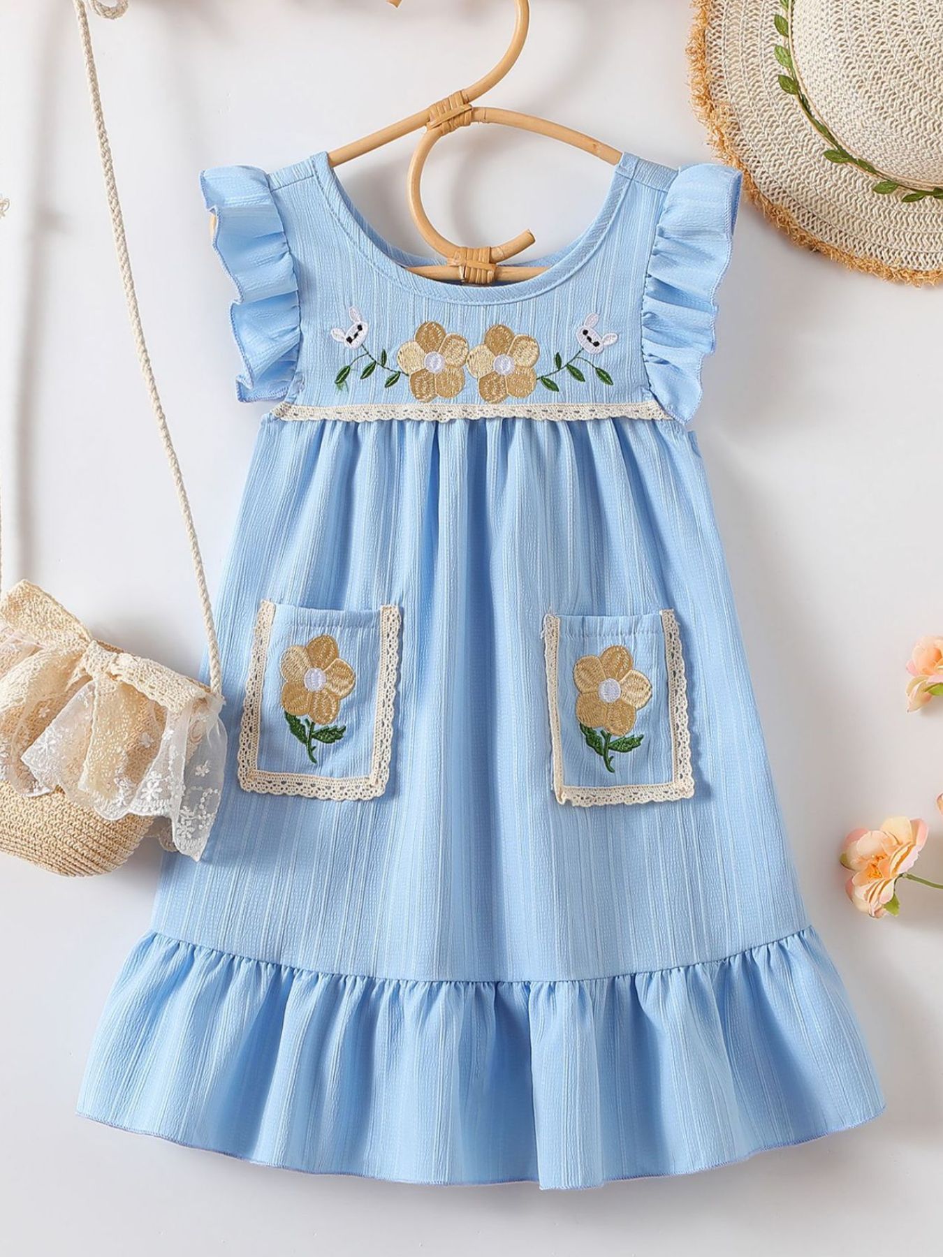 Children's Embroidered Ruffled Hem Dress