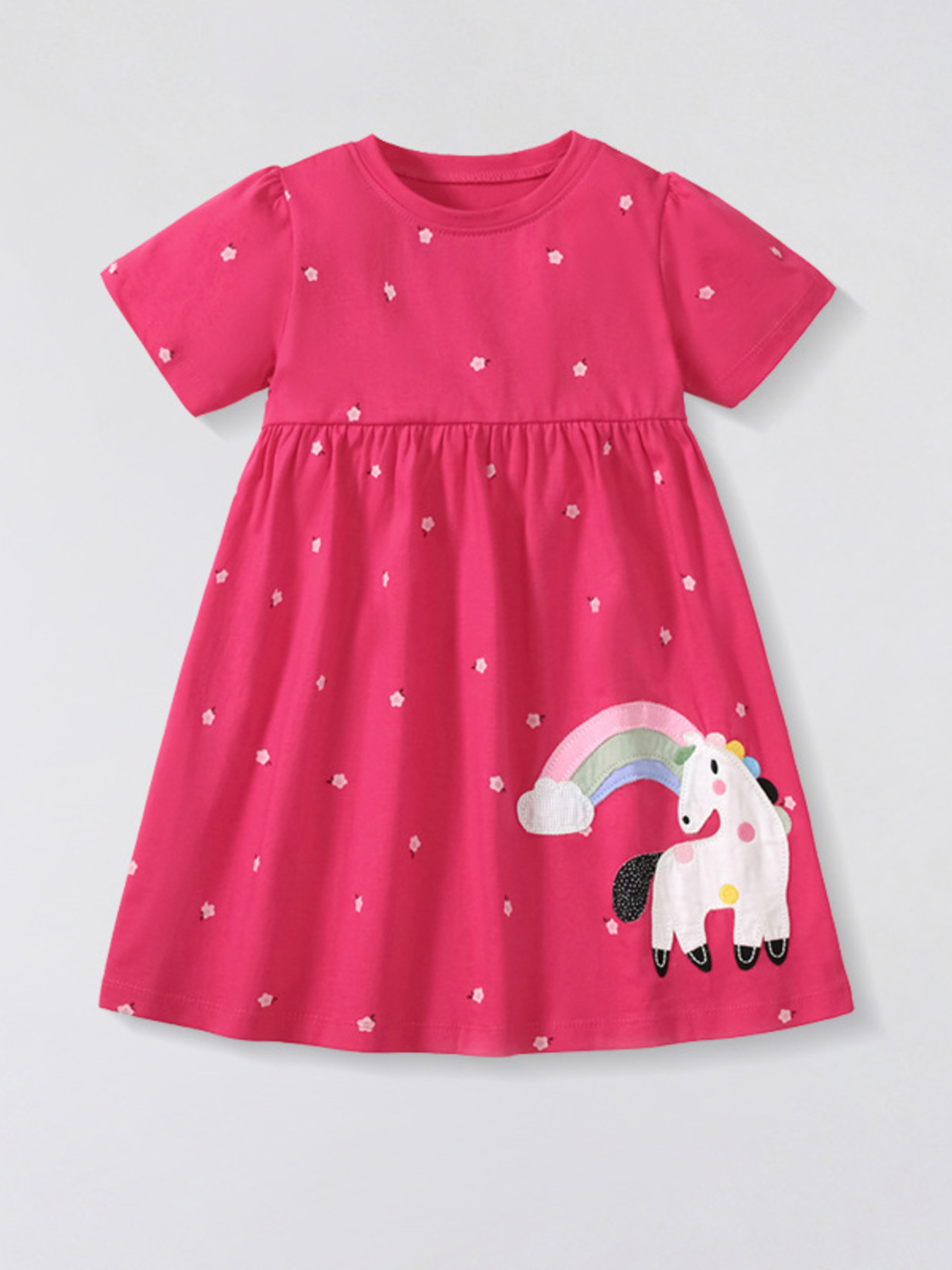 Children's Unicorn Polka Dot Round Neck Dress