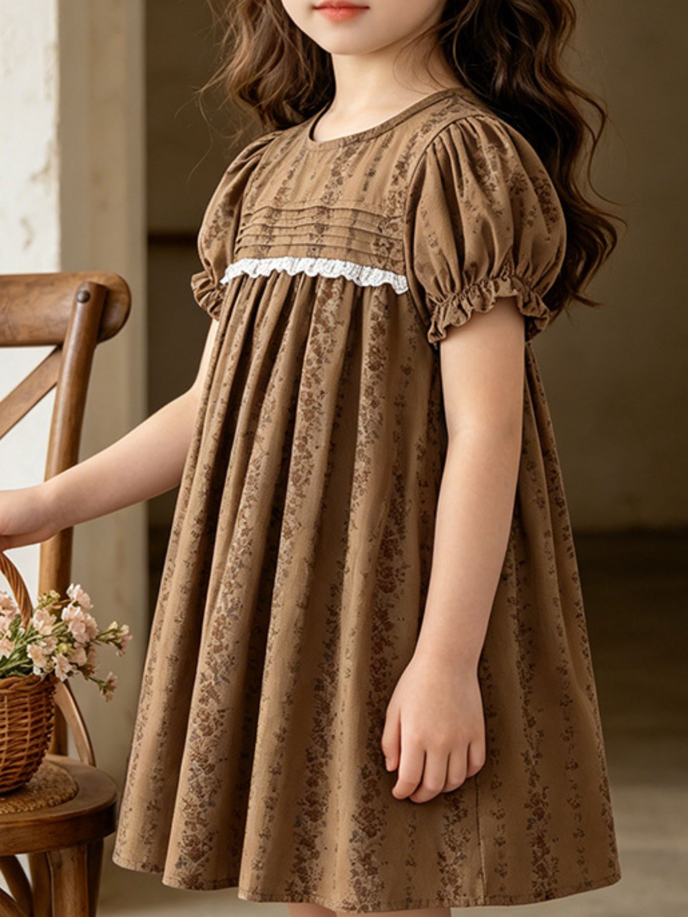 Children's Vintage Floral Puff Sleeve Dress