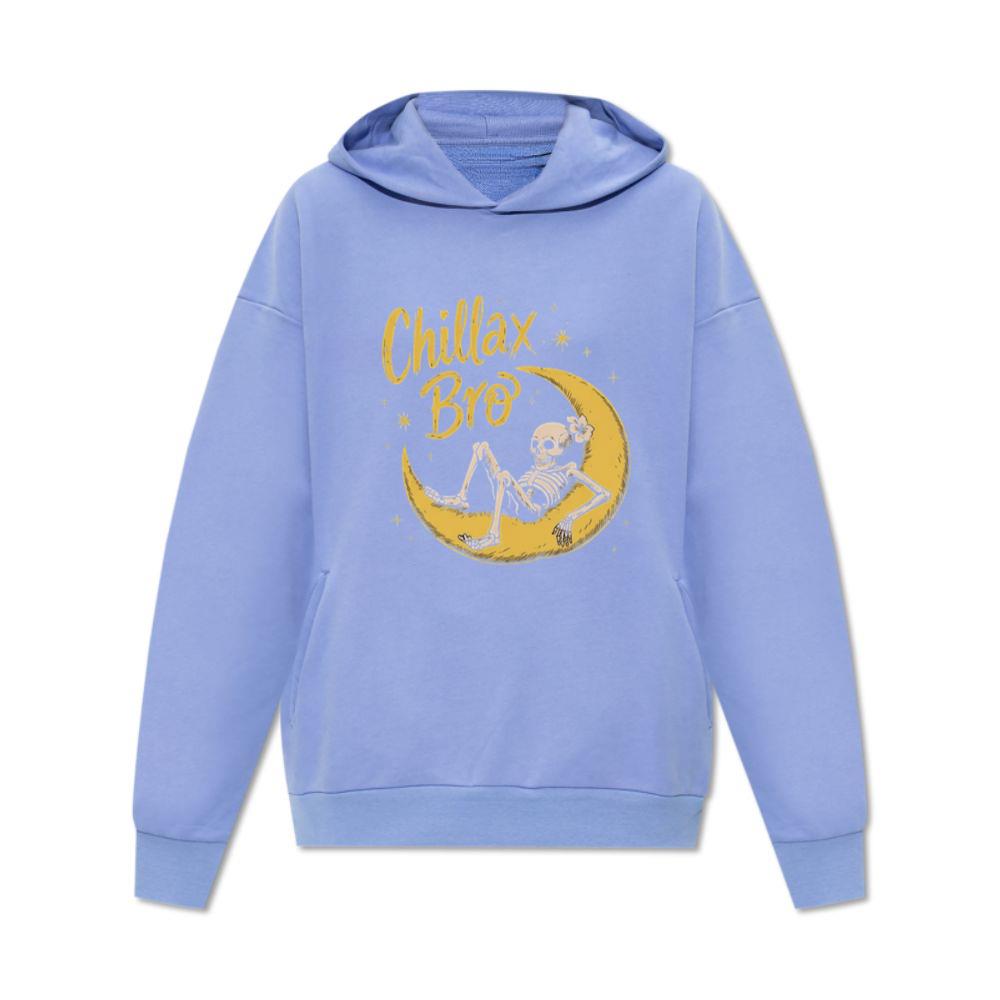 Chillax Bro Skeleton on Moon Cartoon Design Hoodie