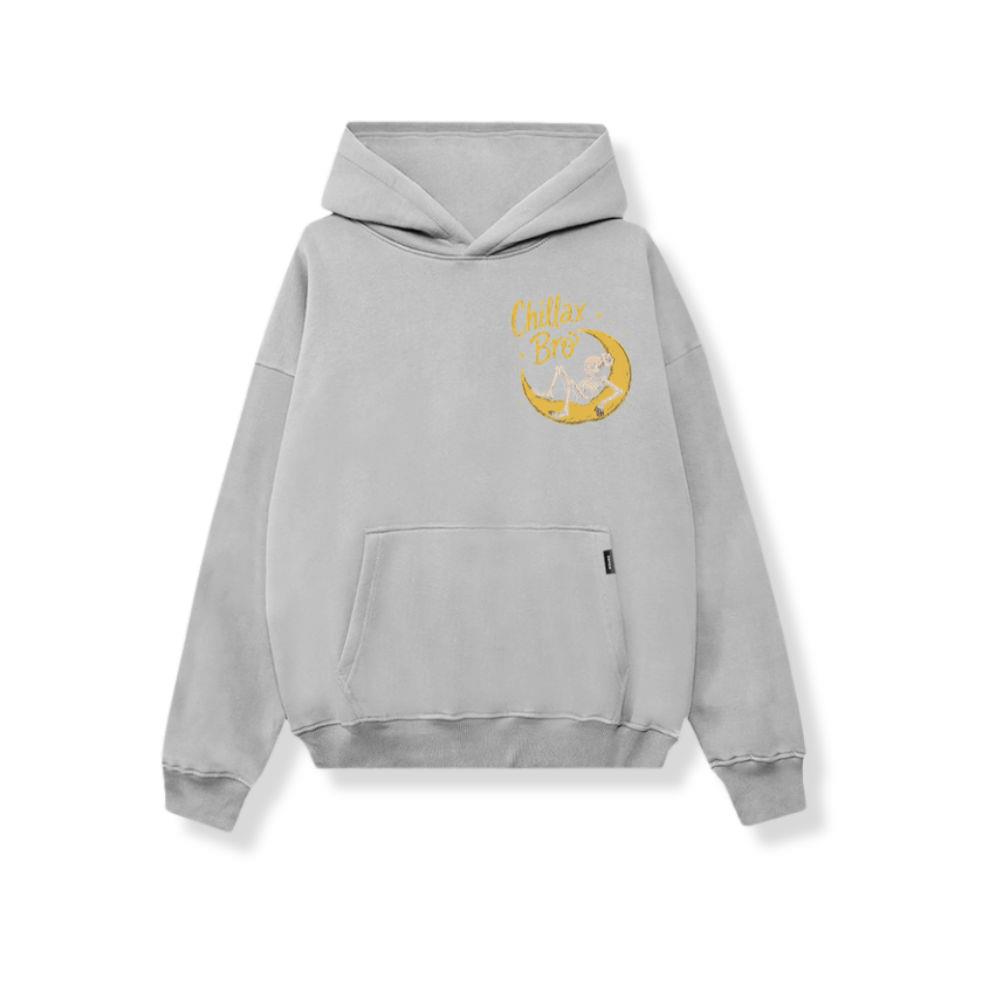 Chillax Bro Skeleton on Moon Cartoon Design Hoodie
