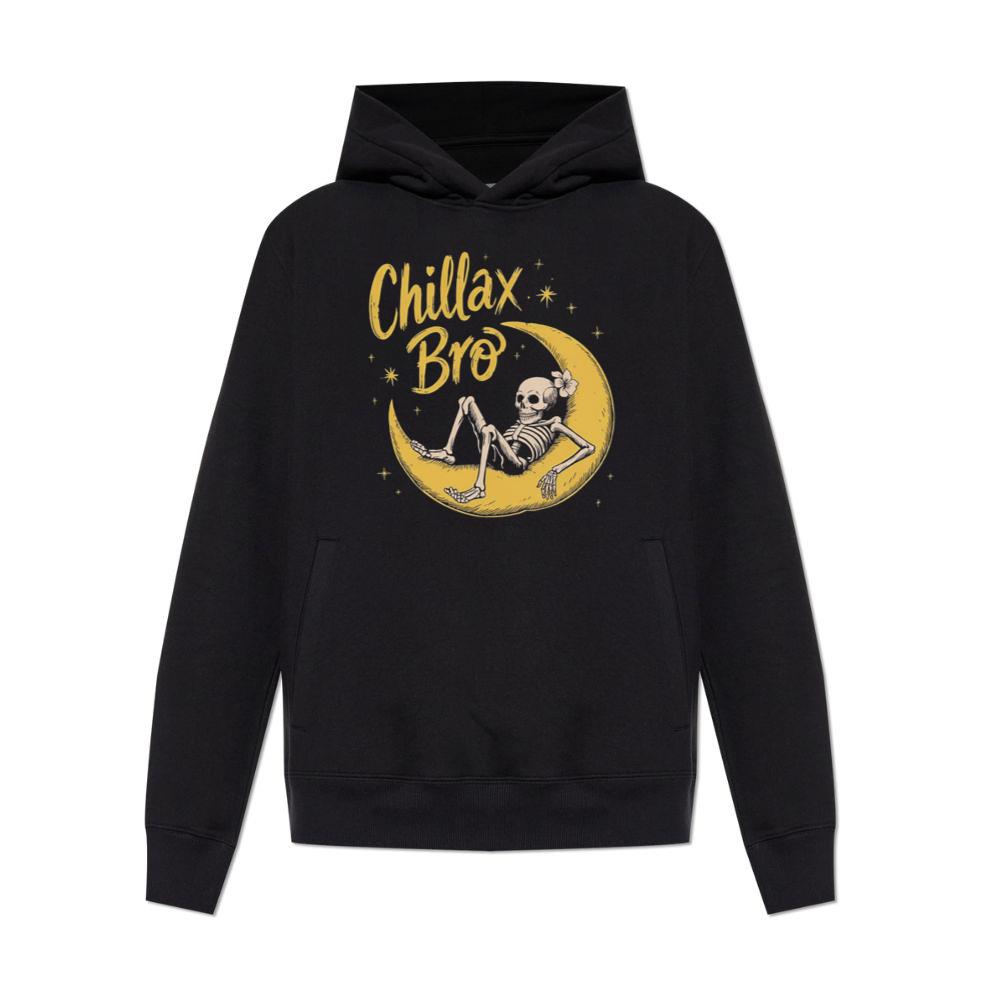 Chillax Bro Skeleton on Moon Cartoon Design Hoodies