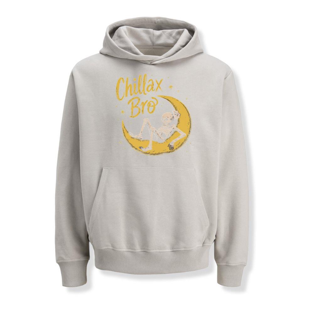 Chillax Bro Skeleton on Moon Cartoon Design Hoodies