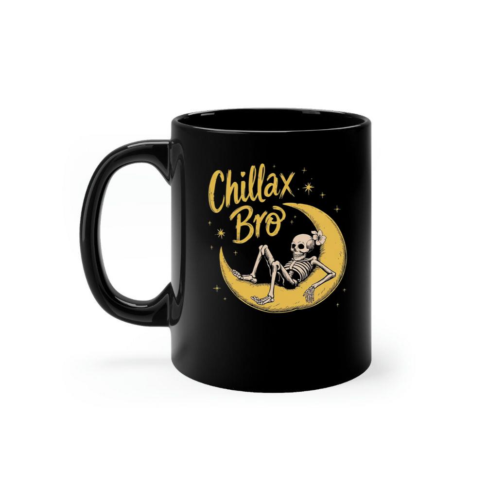 Chillax Bro Skeleton on Moon Cartoon Design Mug