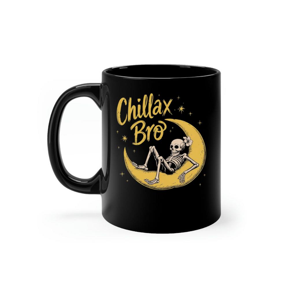 Chillax Bro Skeleton on Moon Cartoon Design Mug