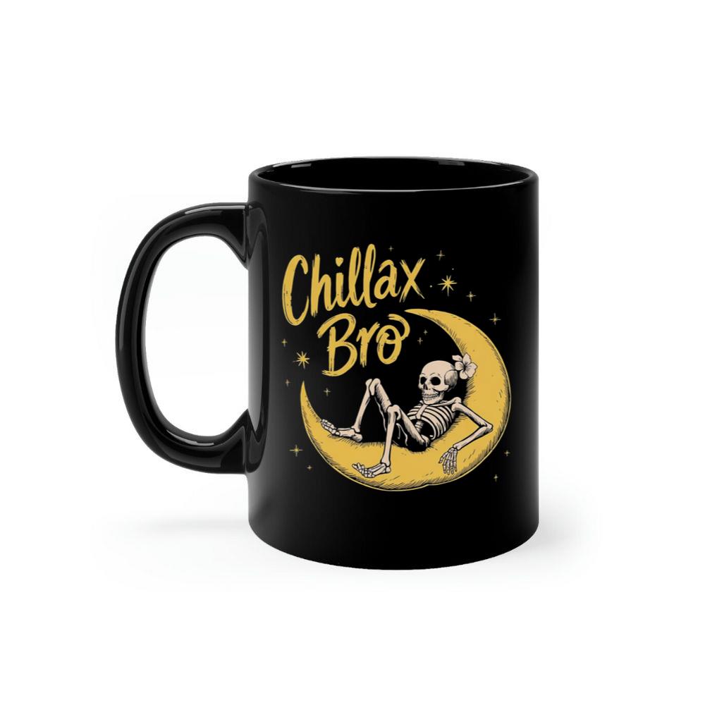 Chillax Bro Skeleton on Moon Cartoon Design Mug