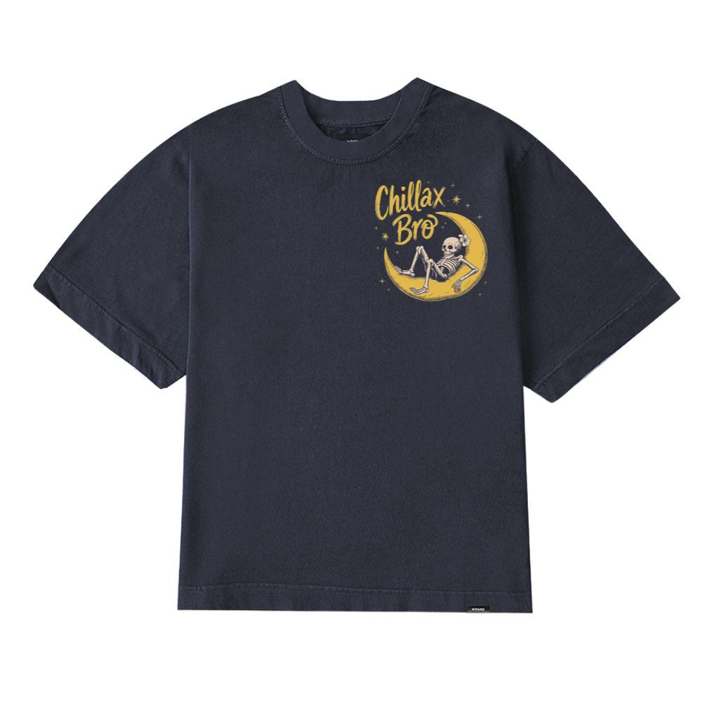 Chillax Bro Skeleton on Moon Cartoon Design T-Shirt - Image 4