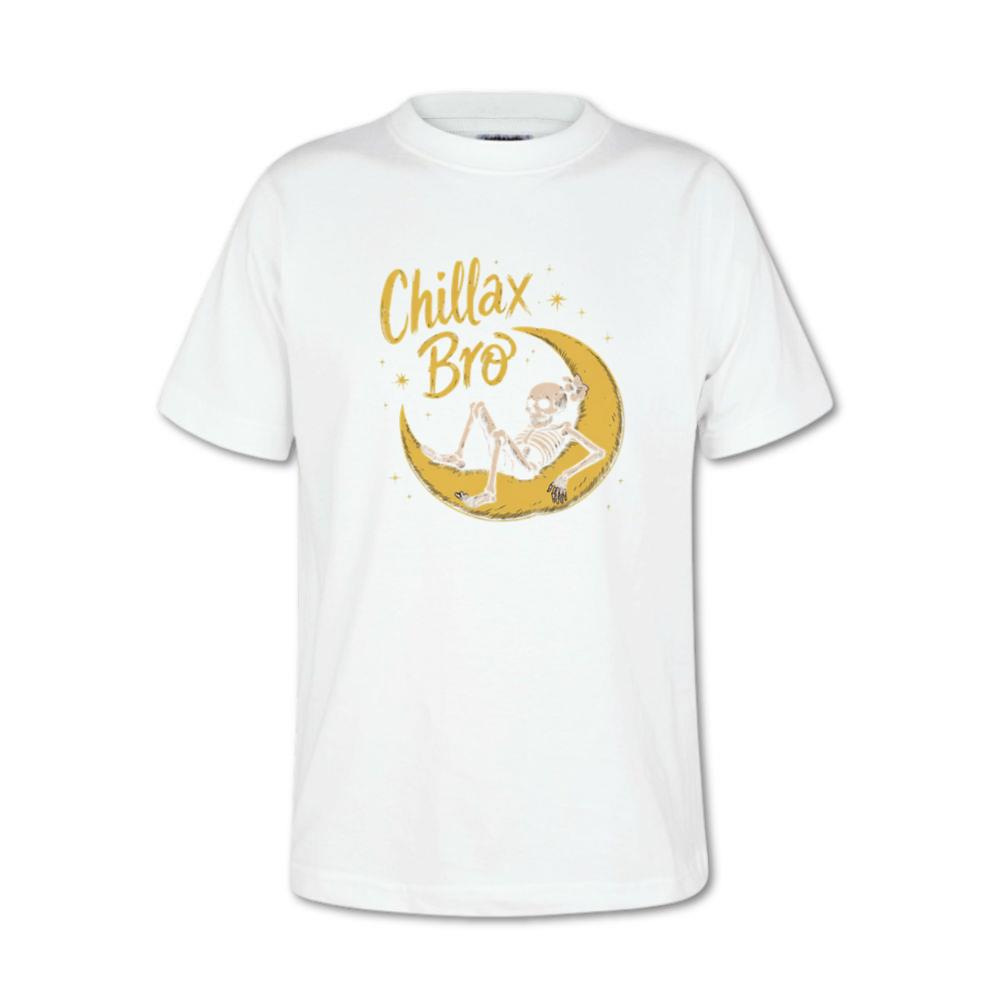 Chillax Bro Skeleton on Moon Cartoon Design T-Shirt