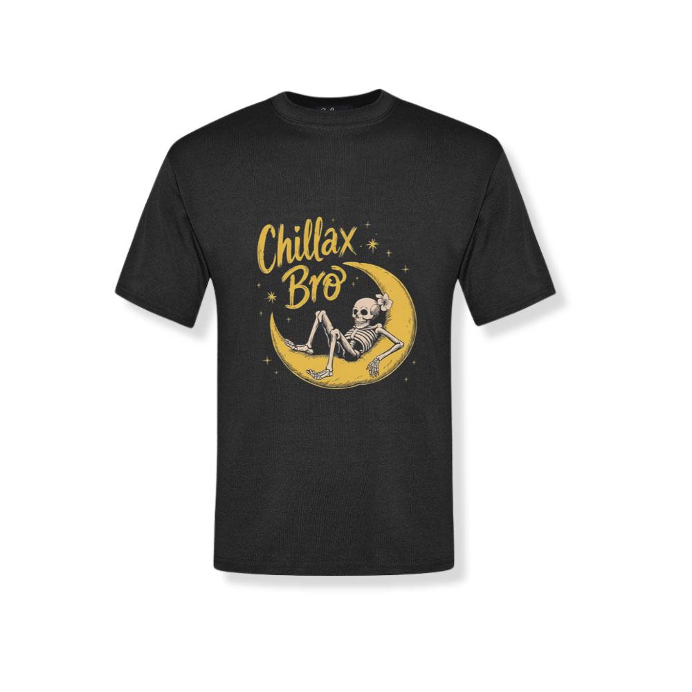 Chillax Bro Skeleton on Moon Cartoon Design T-Shirt
