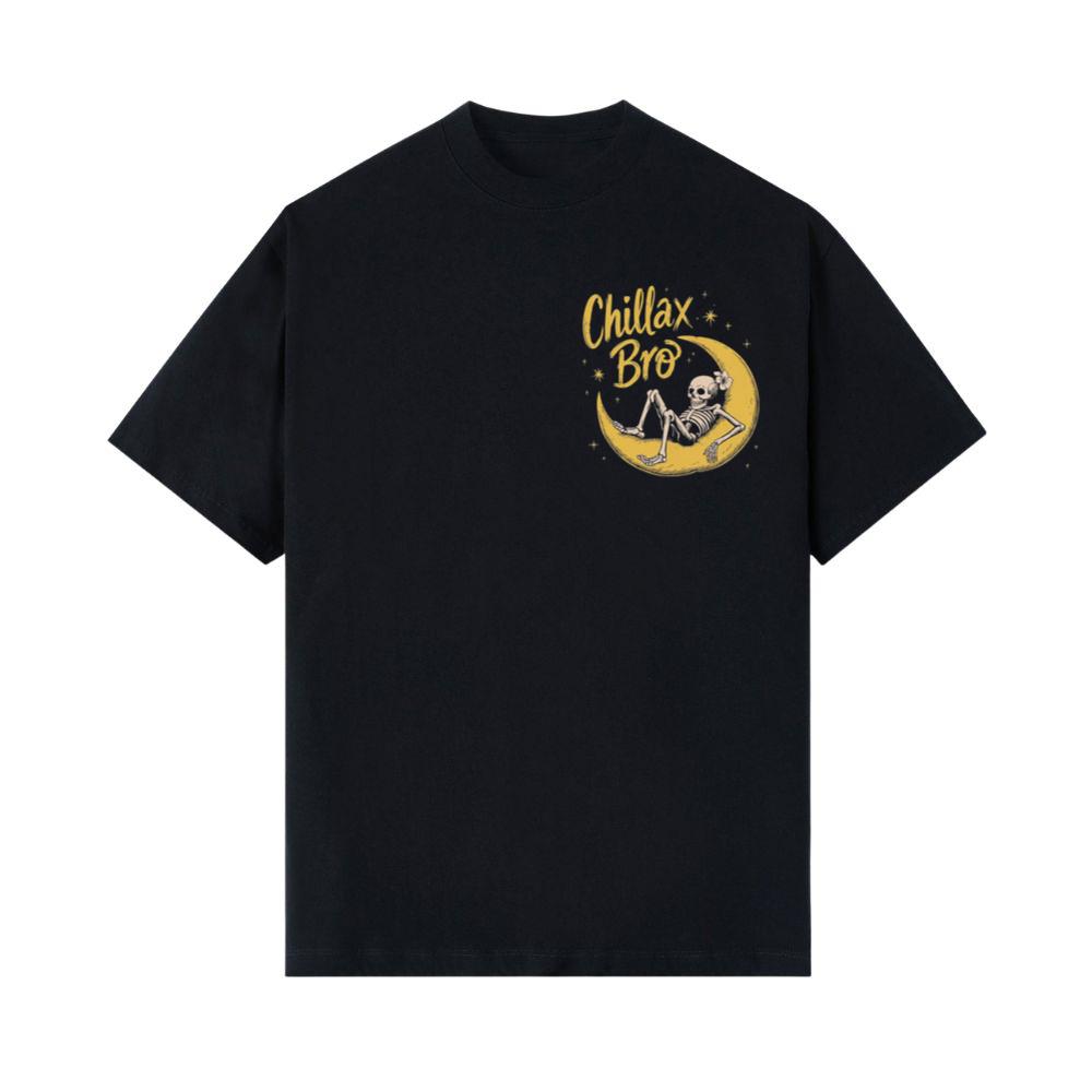 Chillax Bro Skeleton on Moon Cartoon Design T-Shirts