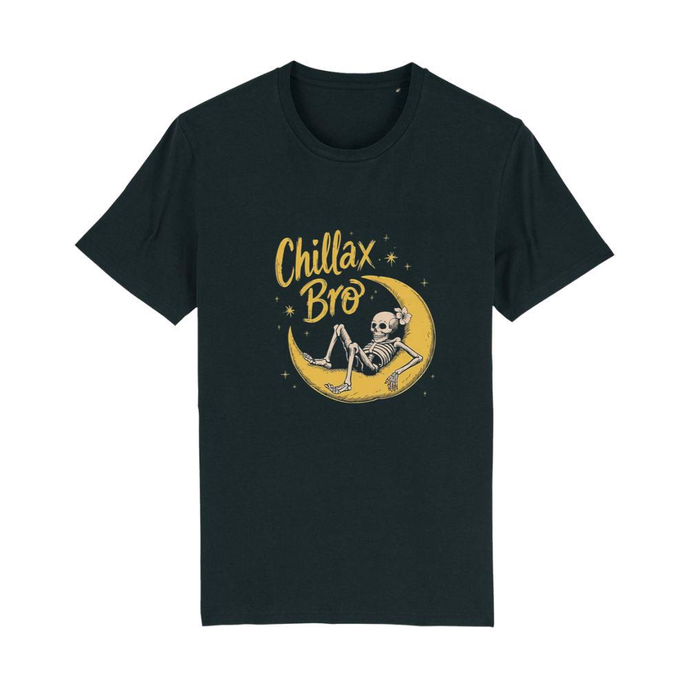 Chillax Bro Skeleton on Moon Cartoon Design T-Shirts