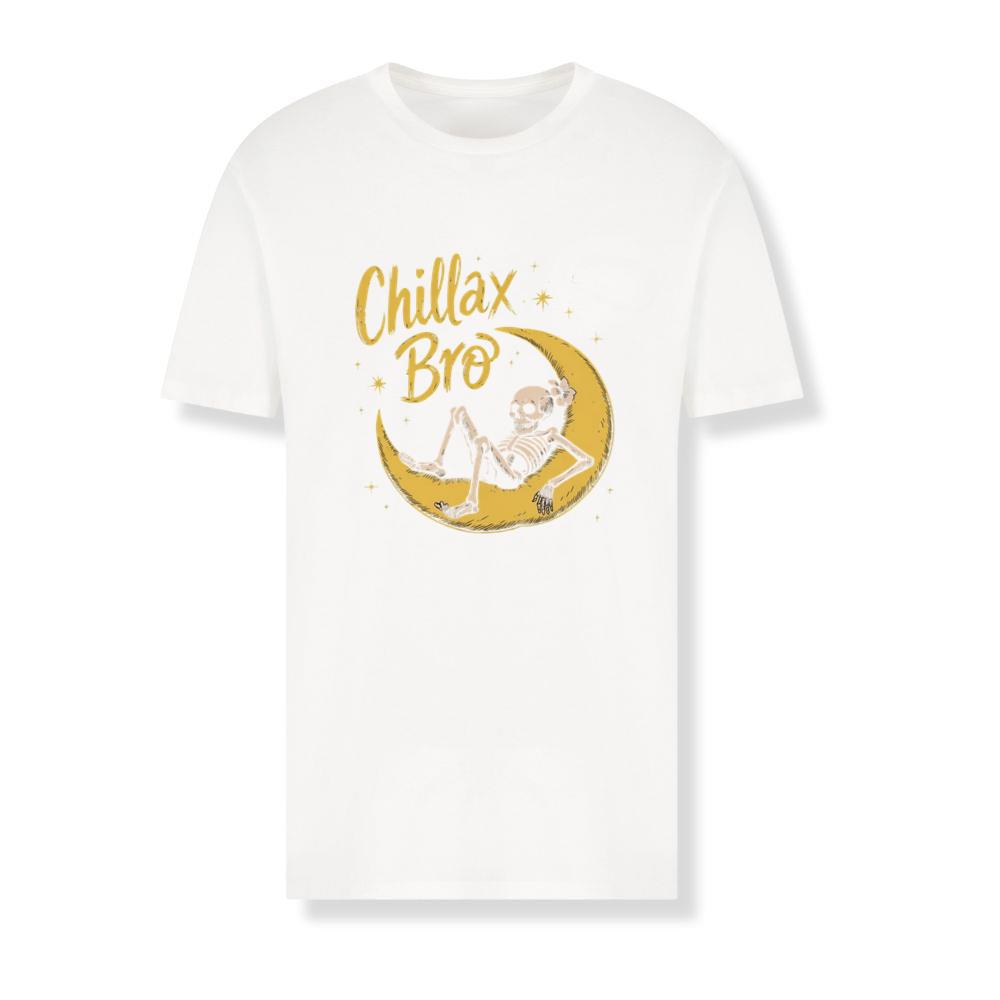 Chillax Bro Skeleton on Moon Cartoon Design T-Shirts