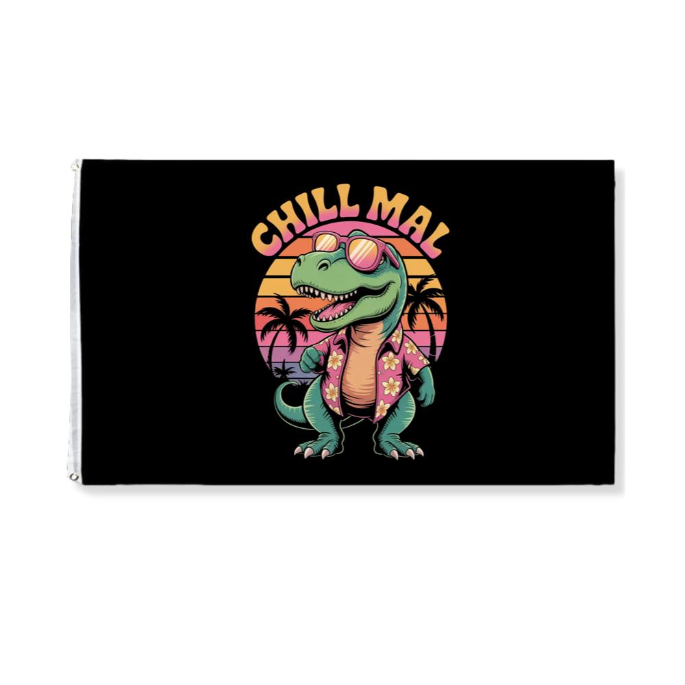 Chillimal Relaxing Dinosaur Retro Design for Beach and Summer Mood Flag