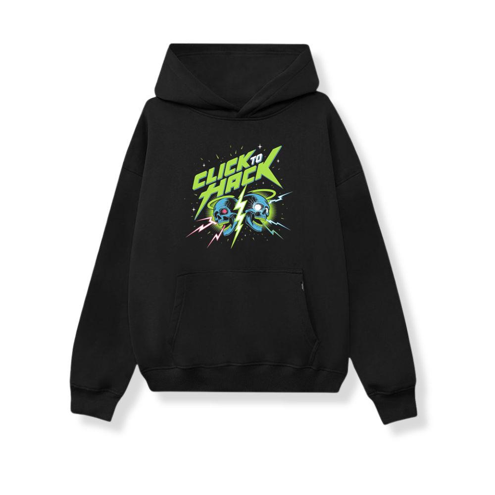 Click to Hack Skull Cyberpunk Neon Design Hoodie