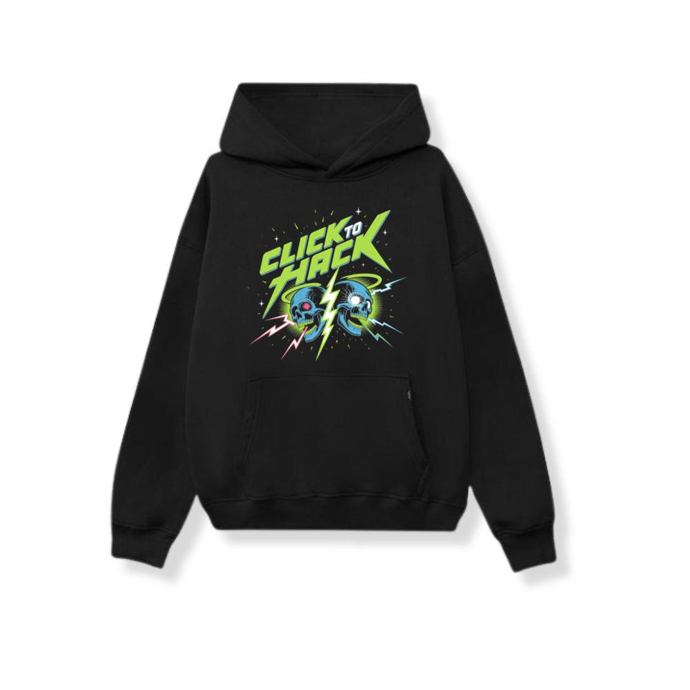Click to Hack Skull Cyberpunk Neon Design Hoodie