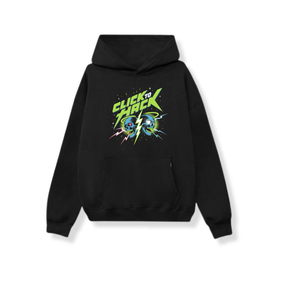 Click to Hack Skull Cyberpunk Neon Design Hoodie