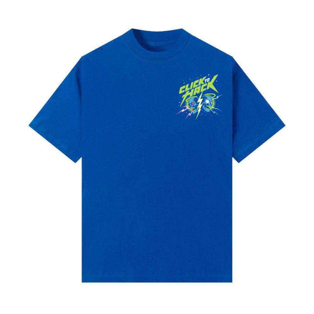 Click to Hack Skull Cyberpunk Neon Design T-Shirt - Image 2