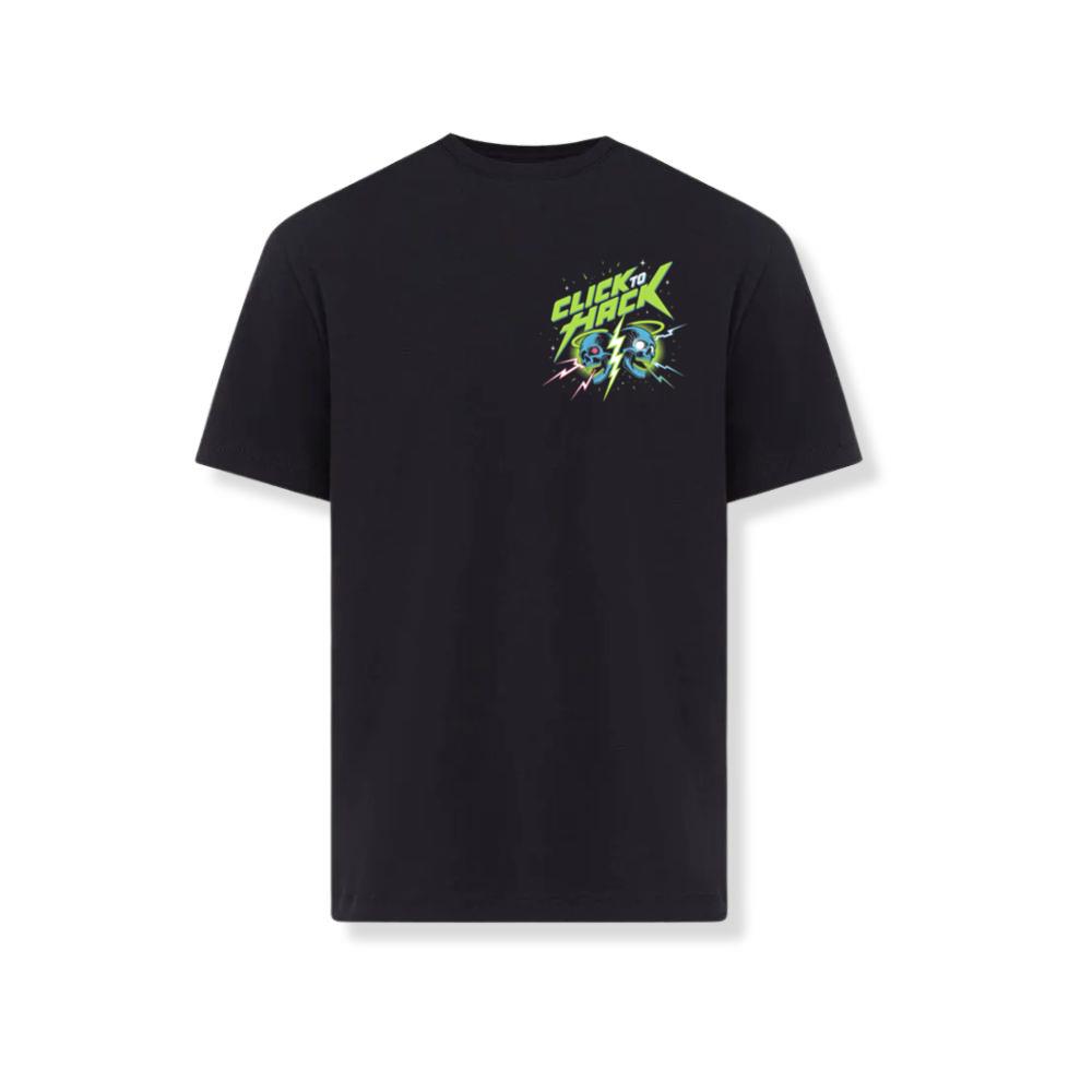 Click to Hack Skull Cyberpunk Neon Design T-Shirt