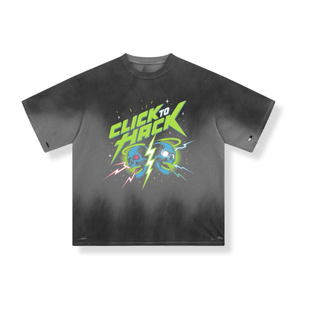 Click to Hack Skull Cyberpunk Neon Design T-Shirt