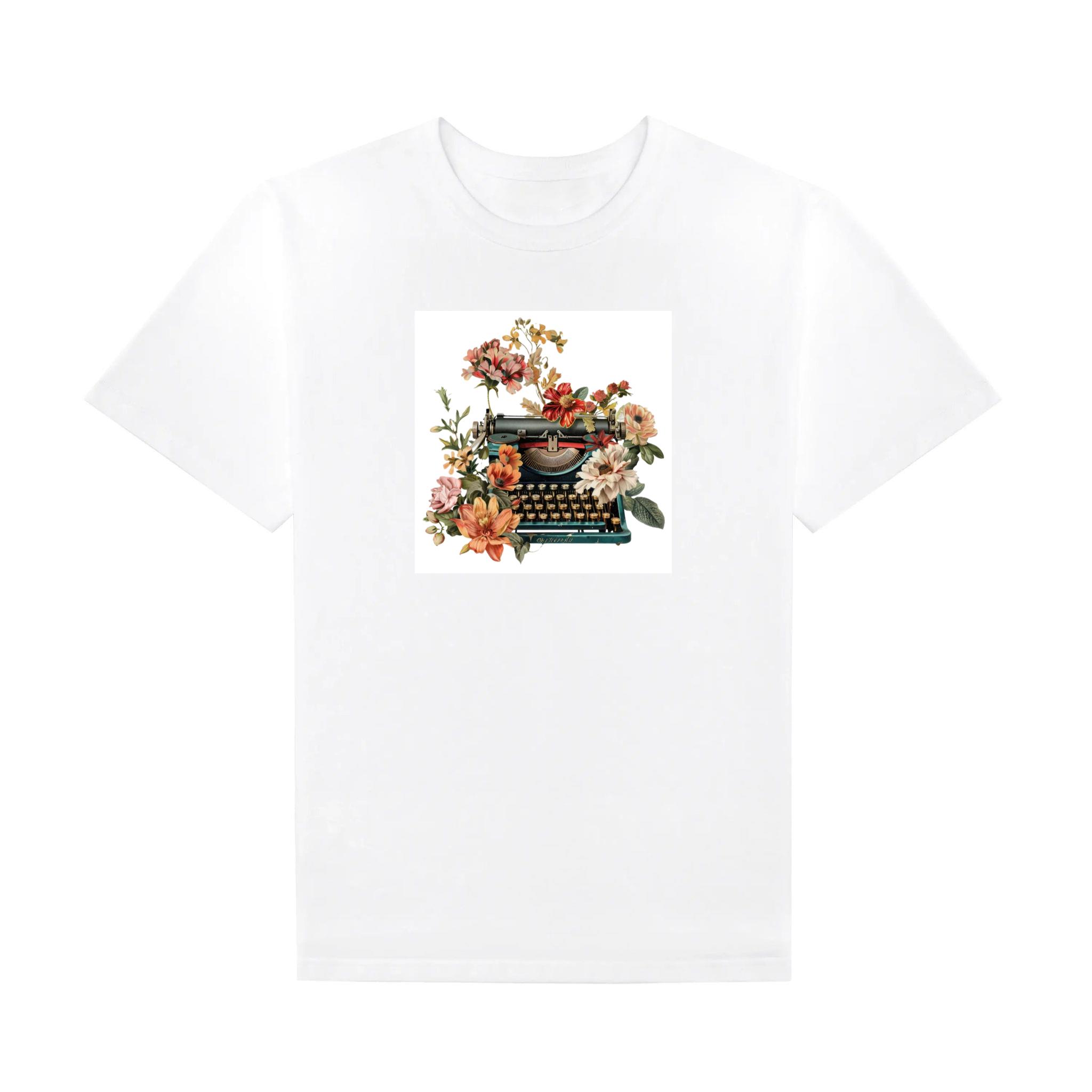 Colorful Blooms on Vintage Typewriter T-Shirts