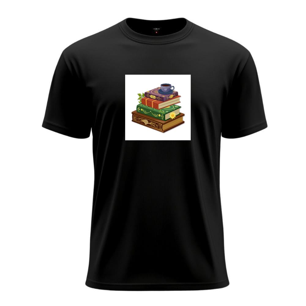 Colorful Book Stack with Coffee T-Shirts