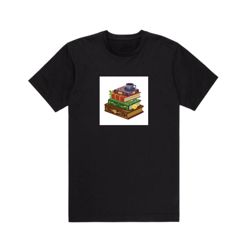 Colorful Book Stack with Coffee T-Shirts