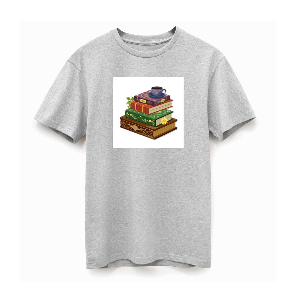 Colorful Book Stack with Coffee T-Shirts