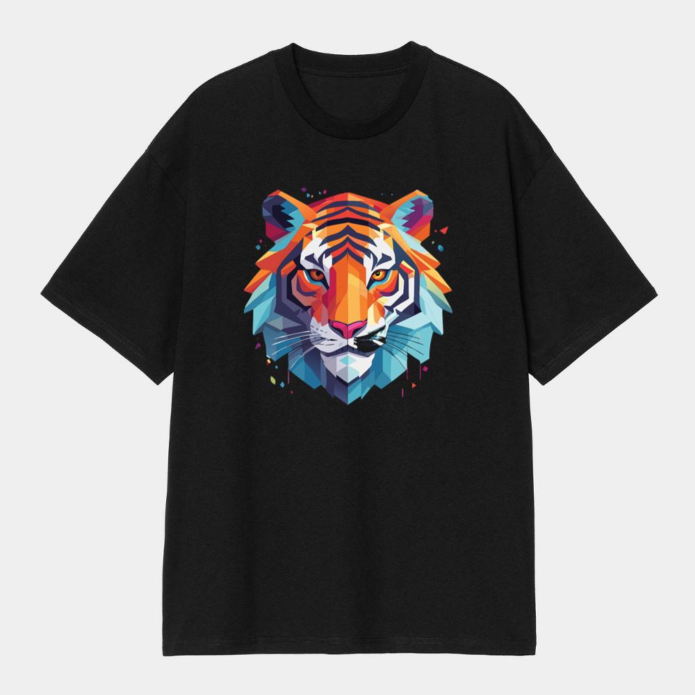 Colorful Geometric Tiger Face T-Shirts