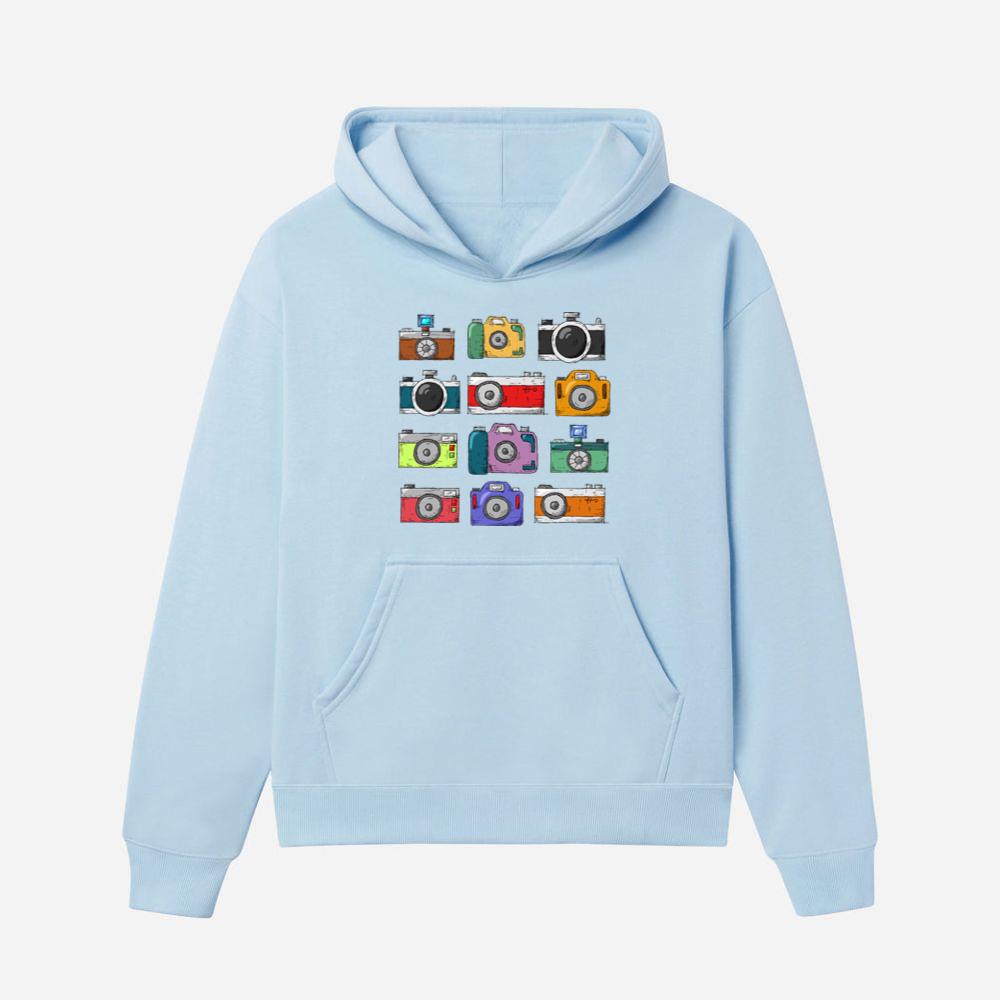 Colorful Vintage Cartoon Cameras Set Hoodies