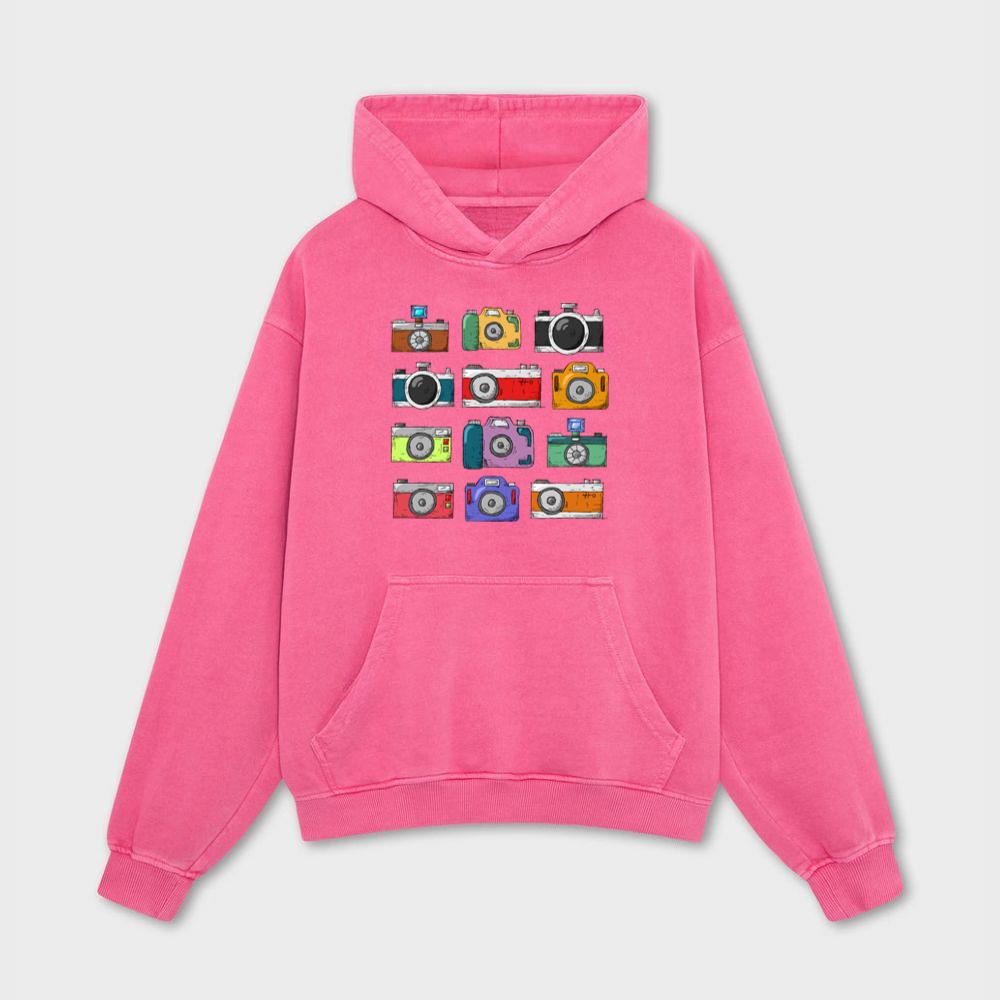 Colorful Vintage Cartoon Cameras Set Hoodies