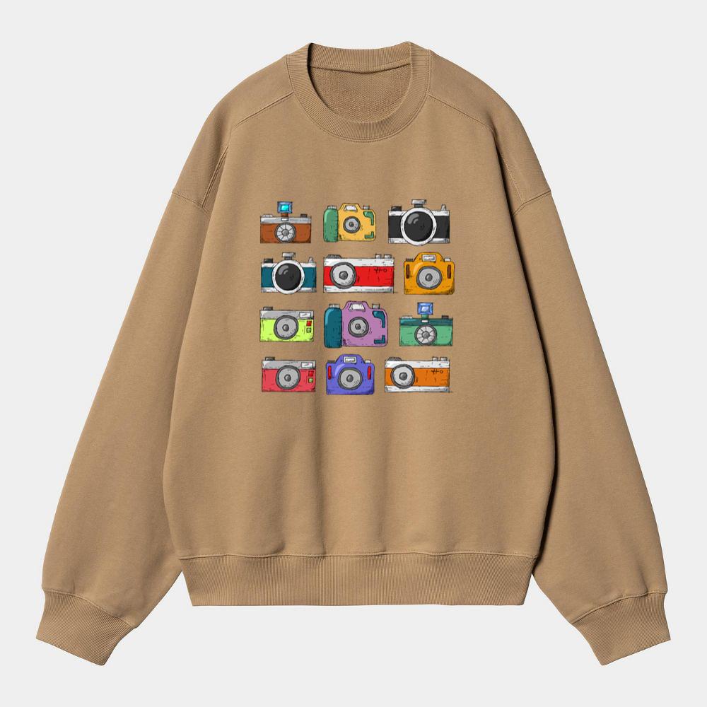 Colorful Vintage Cartoon Cameras Set Sweatshirt